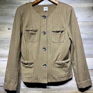 Cabi Penny Jacket #3170 Flecked Herringbone Brown Blazer Button 4-Pocket Size XL